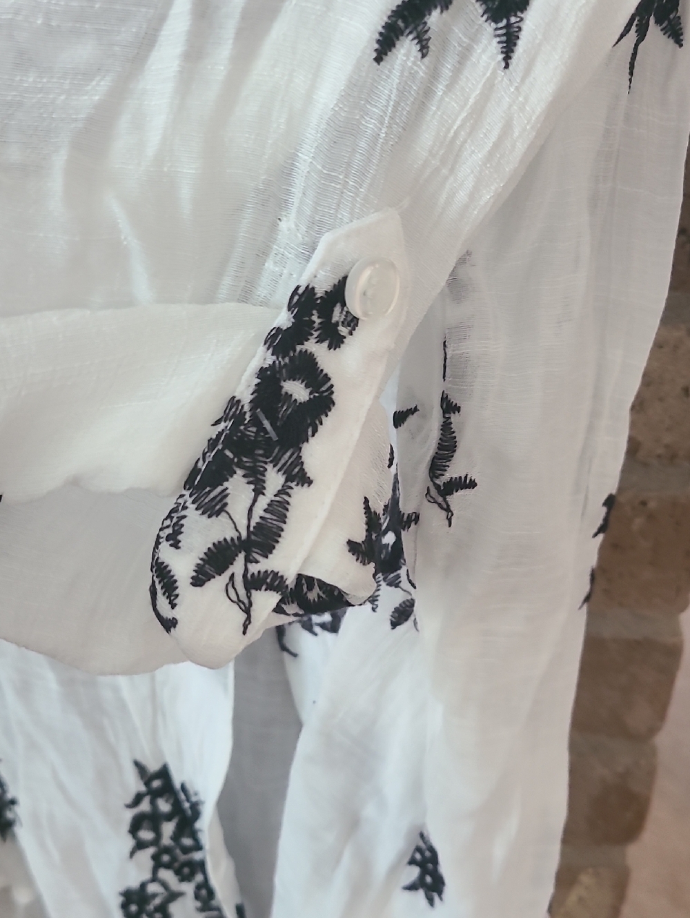 AB Studio White Top with Black Floral Stitching - Picture 3 of 4
